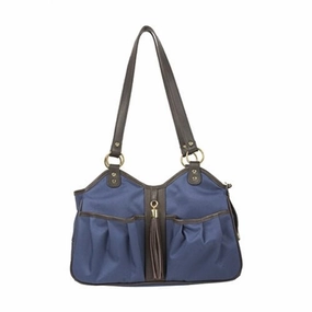 Metro Couture Navy With Brown Leather Trim & Tassel dog travel crate,airline approved dog carrier,dog transport bag