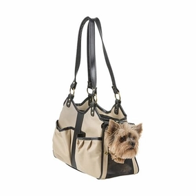 Metro Khaki Metro Couture with Black Leather Trim & Tassel dog travel crate,airline approved dog carrier,dog transport bag