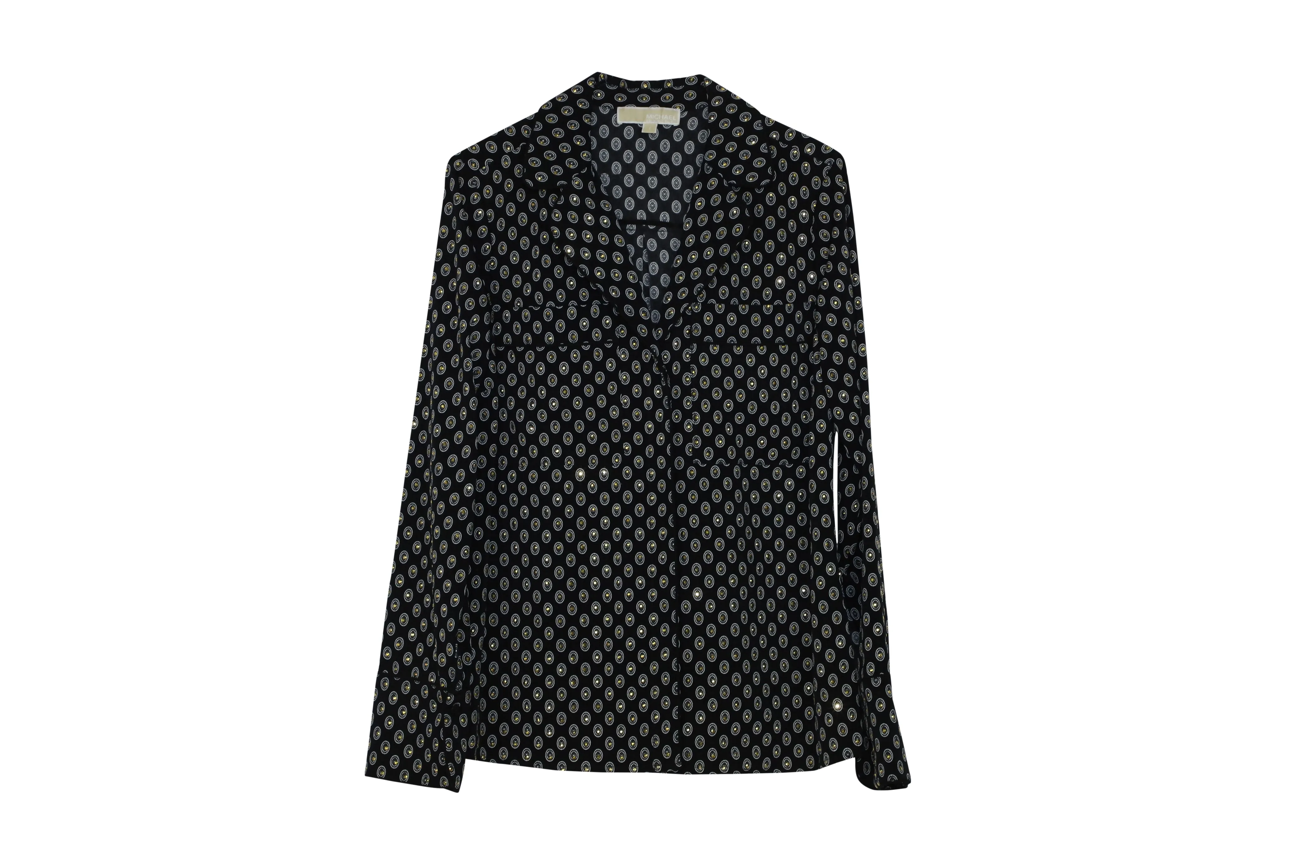 Michael Kors Studded Medallion Crushed Crepe Pajama Shirt in Black Polyester