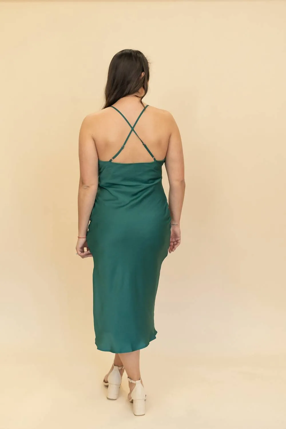 Mirage Cowl Neck Midi Dress With Shawl In Forest Green