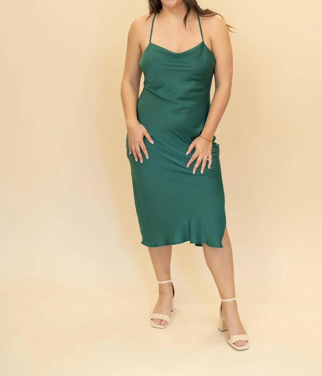 Mirage Cowl Neck Midi Dress With Shawl In Forest Green