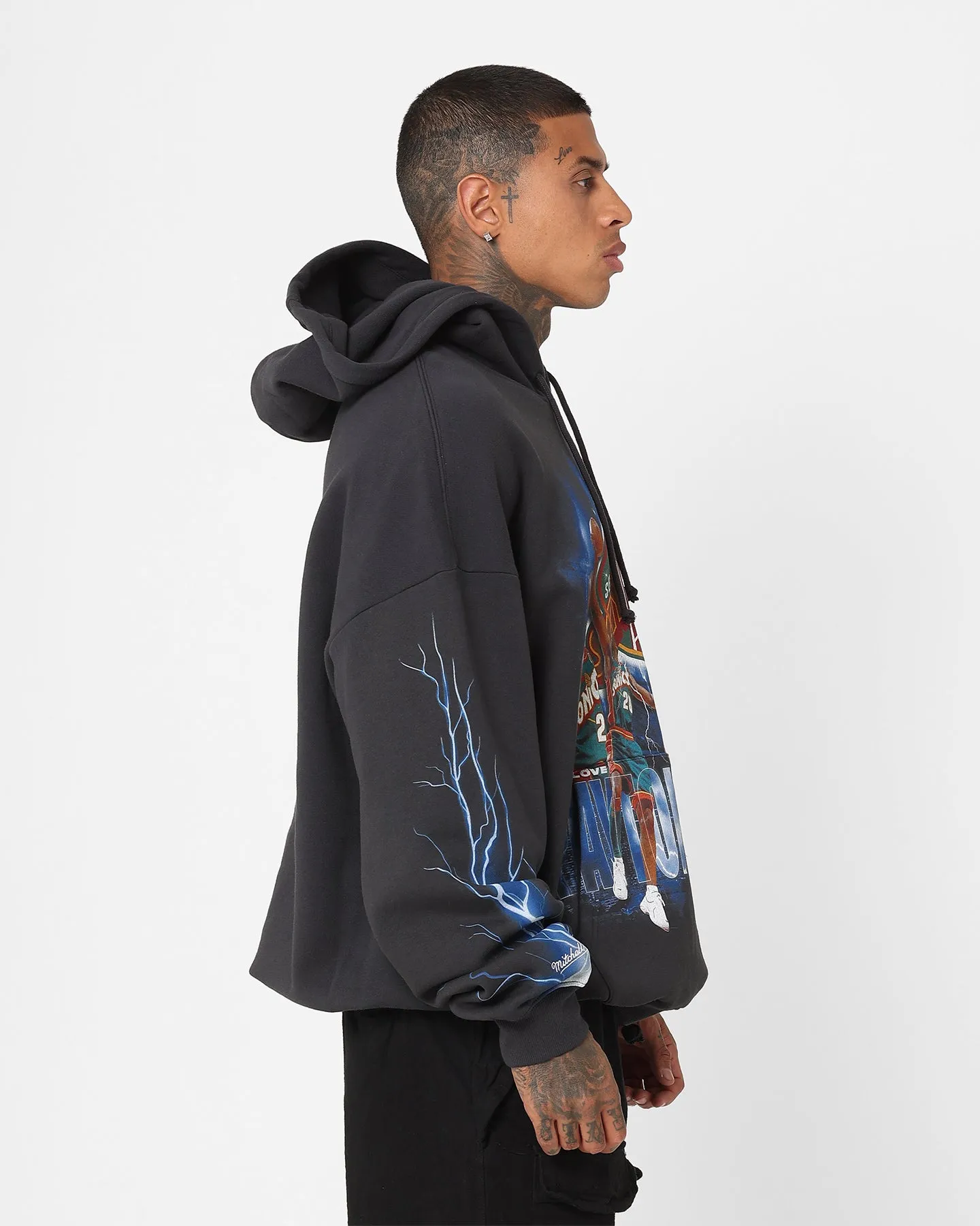 Mitchell & Ness Seattle Supersonics Gary Payton and Shawn Kemp Strike Hoodie Faded Black