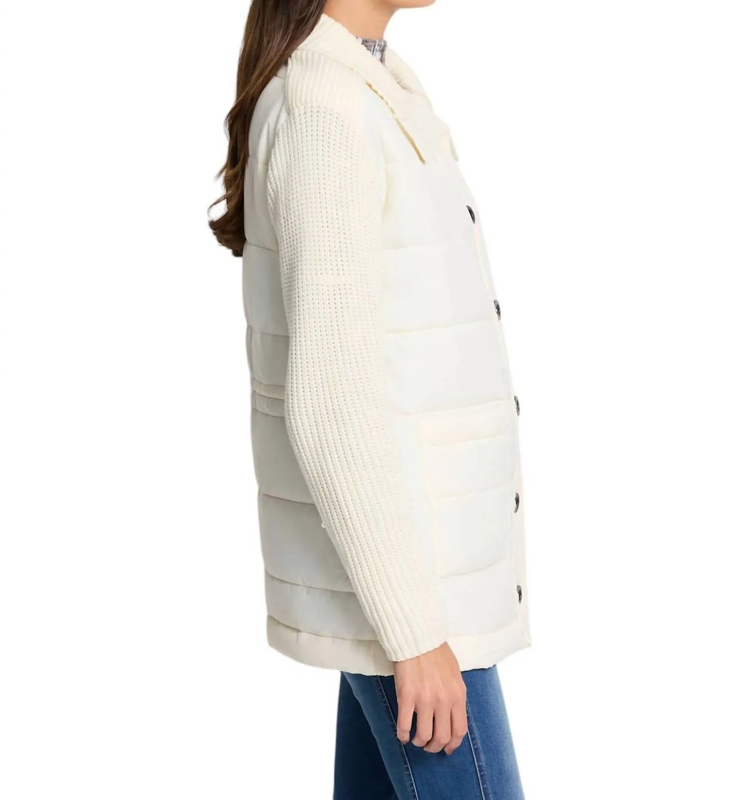 Mix Media Quilted Puffer Jacket In Classic Cream