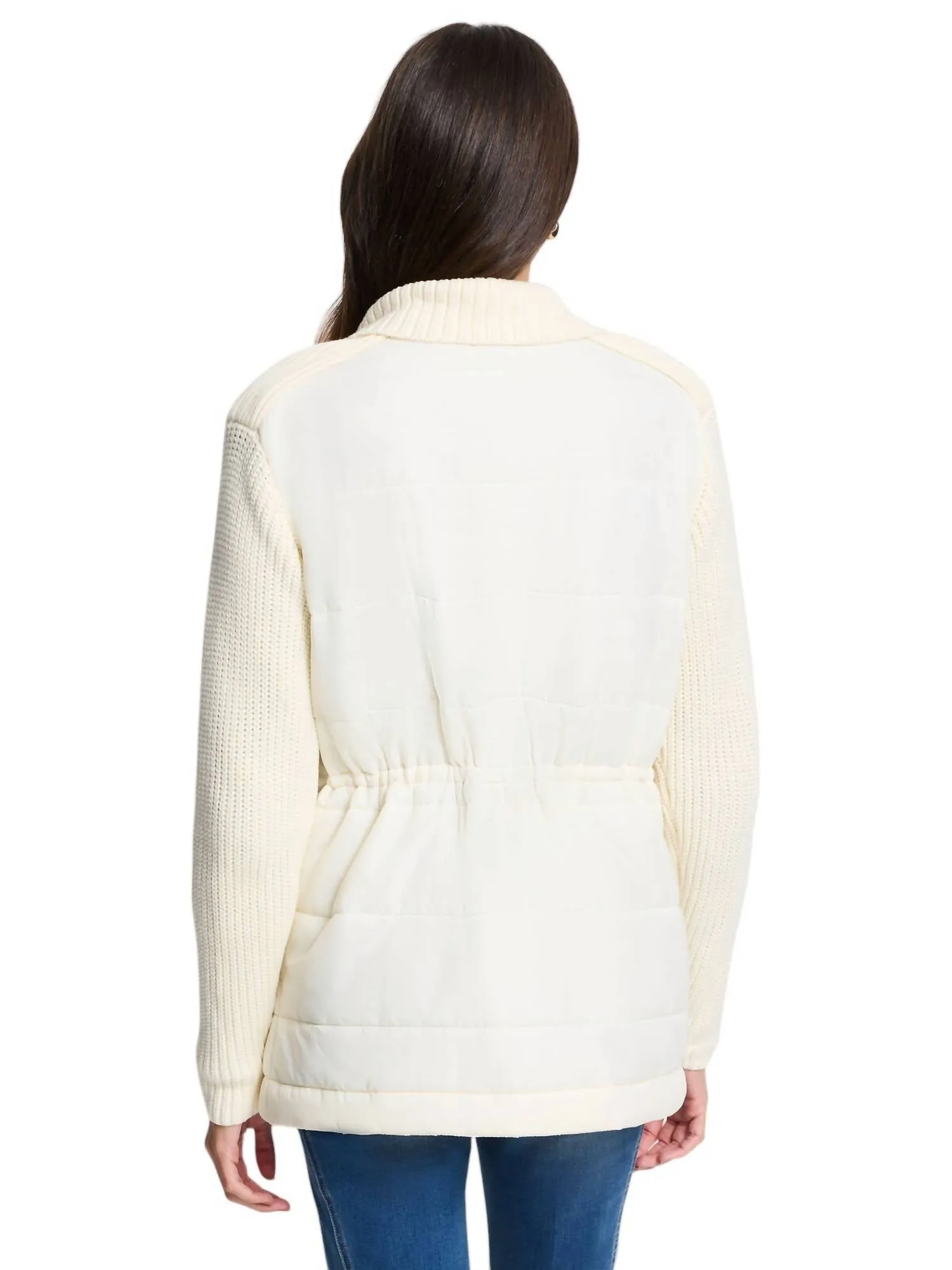 Mix Media Quilted Puffer Jacket In Classic Cream