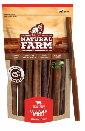 Natural Farm Collagen Sticks 12" 3-Pack Bag pet id tag,personalized dog tag,engraved cat id