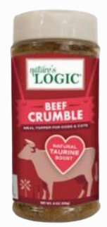 Nature's Logic Freeze-Dried Beef Crumble 8oz Shaker Jar puppy food,chew toy for puppies,small dog treats