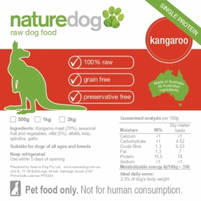 NatureDog Raw Kangaroo Frozen Dog Food 500g raw pet food,frozen meat dog,raw feeding dog