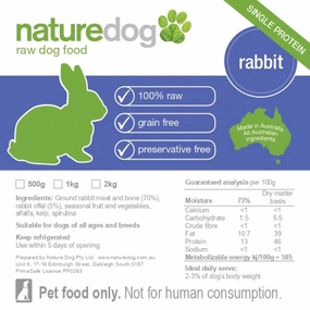 NatureDog Raw Rabbit Frozen Dog Food 500g raw pet food,frozen meat dog,raw feeding dog