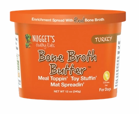 Nugget's Frozen Bone Broth Butter Turkey 12oz Tub puppy food,chew toy for puppies,small dog treats