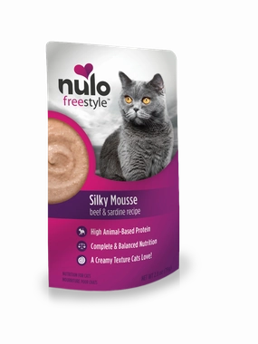 Nulo Wet Cat Food FreeStyle Silky Mousse Grain-Free Beef & Sardine Recipe 2.8oz Pouch Single grain free wet cat food,senior cat wet food,cat pt