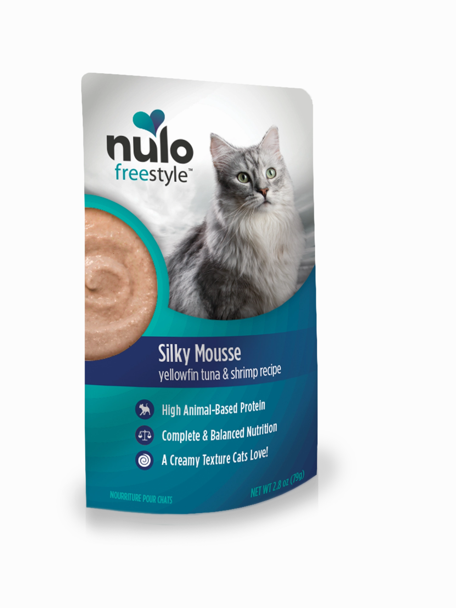Nulo Wet Cat Food FreeStyle Silky Mousse Grain-Free Yellowfin Tuna & Shrimp Recipe 2.8oz Pouch Single grain free wet cat food,senior cat wet food,cat pt