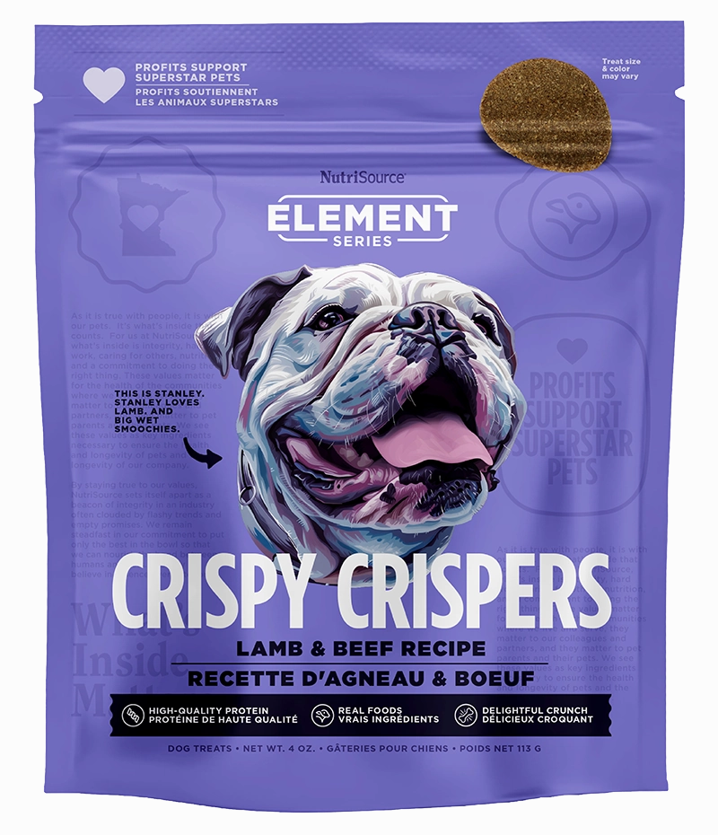 Nutrisource Element Crispy Crispers Beef & Lamb Dog Treats 4oz Bag dog biscuit treats,crunchy dog snacks,dog cookies