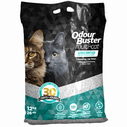 Odour Buster Multi-Cat Unscented Clumping Clay Cat Litter, 12kg