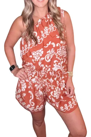One Shoulder Shorts Set In Rust