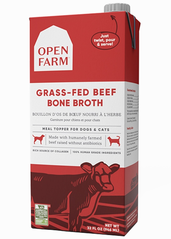 Open Farm Bone Broth Topper for Dogs & Cats - Grass-Fed Beef 32oz Tetra puppy food,chew toy for puppies,small dog treats