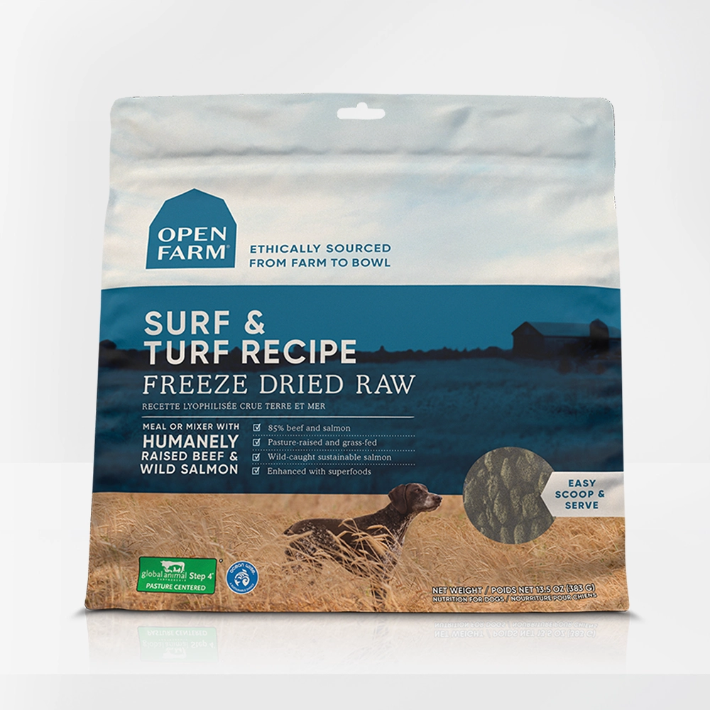 Open Farm Freeze-Dried Raw Morsels Dog Food Surf & Turf Recipe frozen pet food,frozen raw meals,dog frozen nuggets