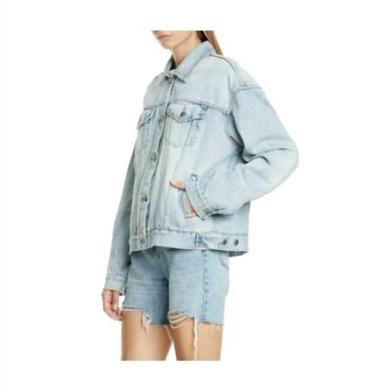 Oversized Karma Denim Jean Jacket In Blue Faded Light Wash