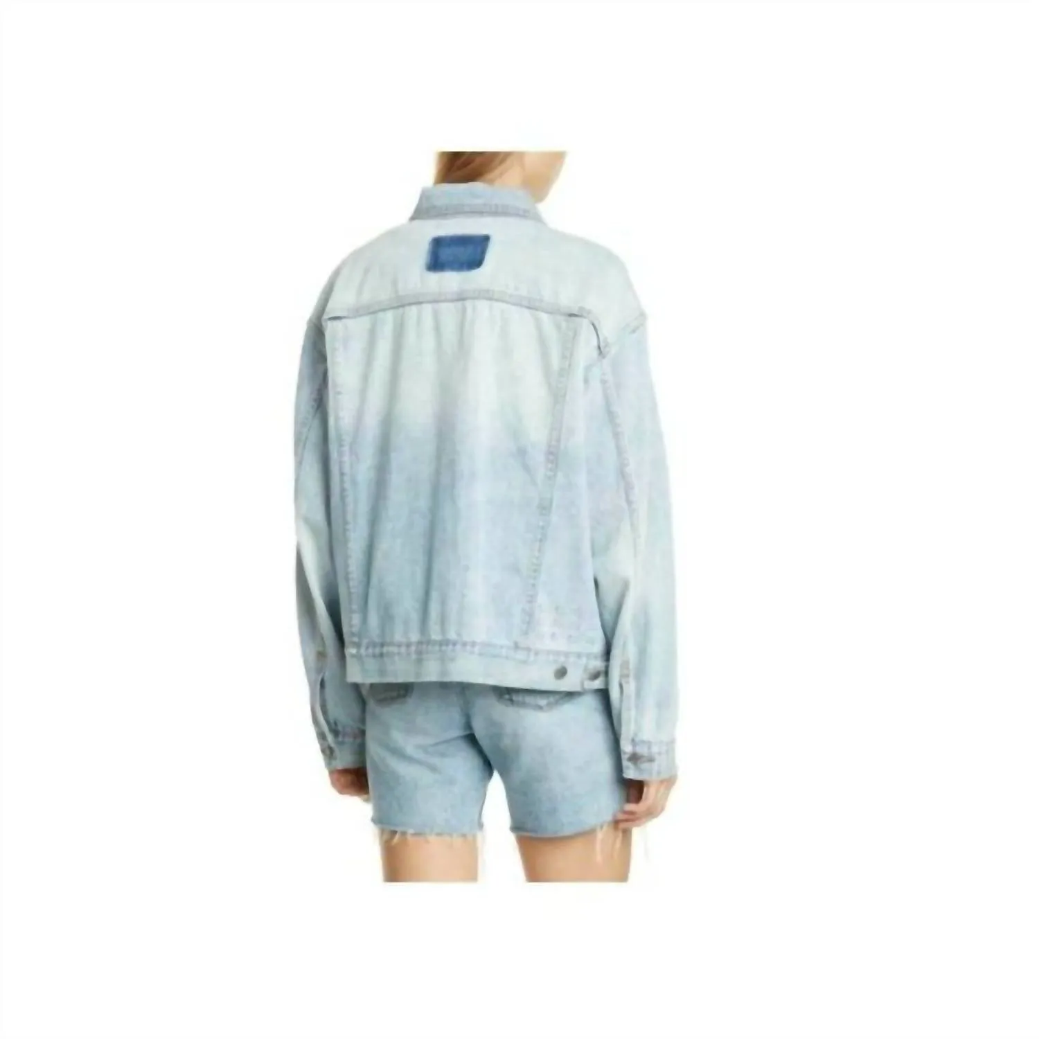 Oversized Karma Denim Jean Jacket In Blue Faded Light Wash