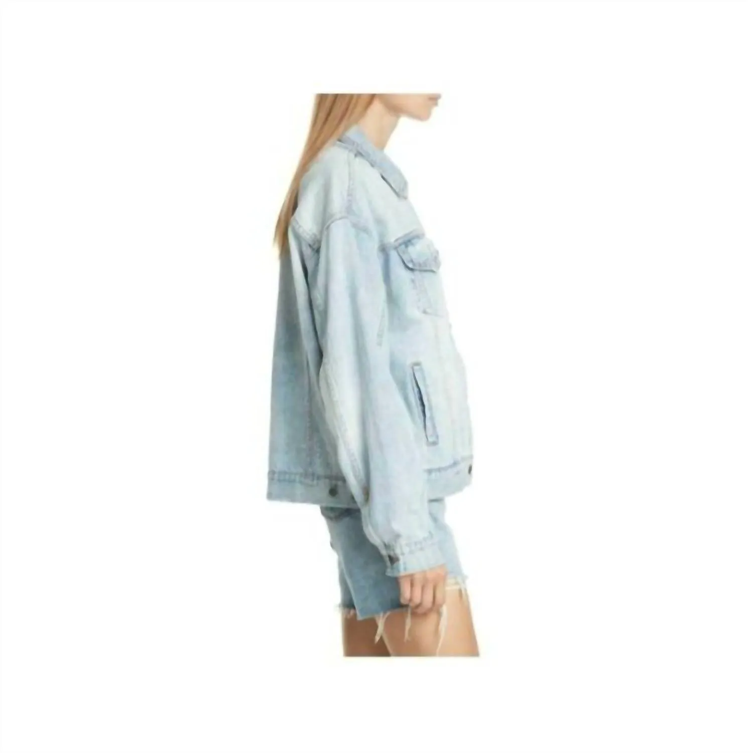Oversized Karma Denim Jean Jacket In Blue Faded Light Wash