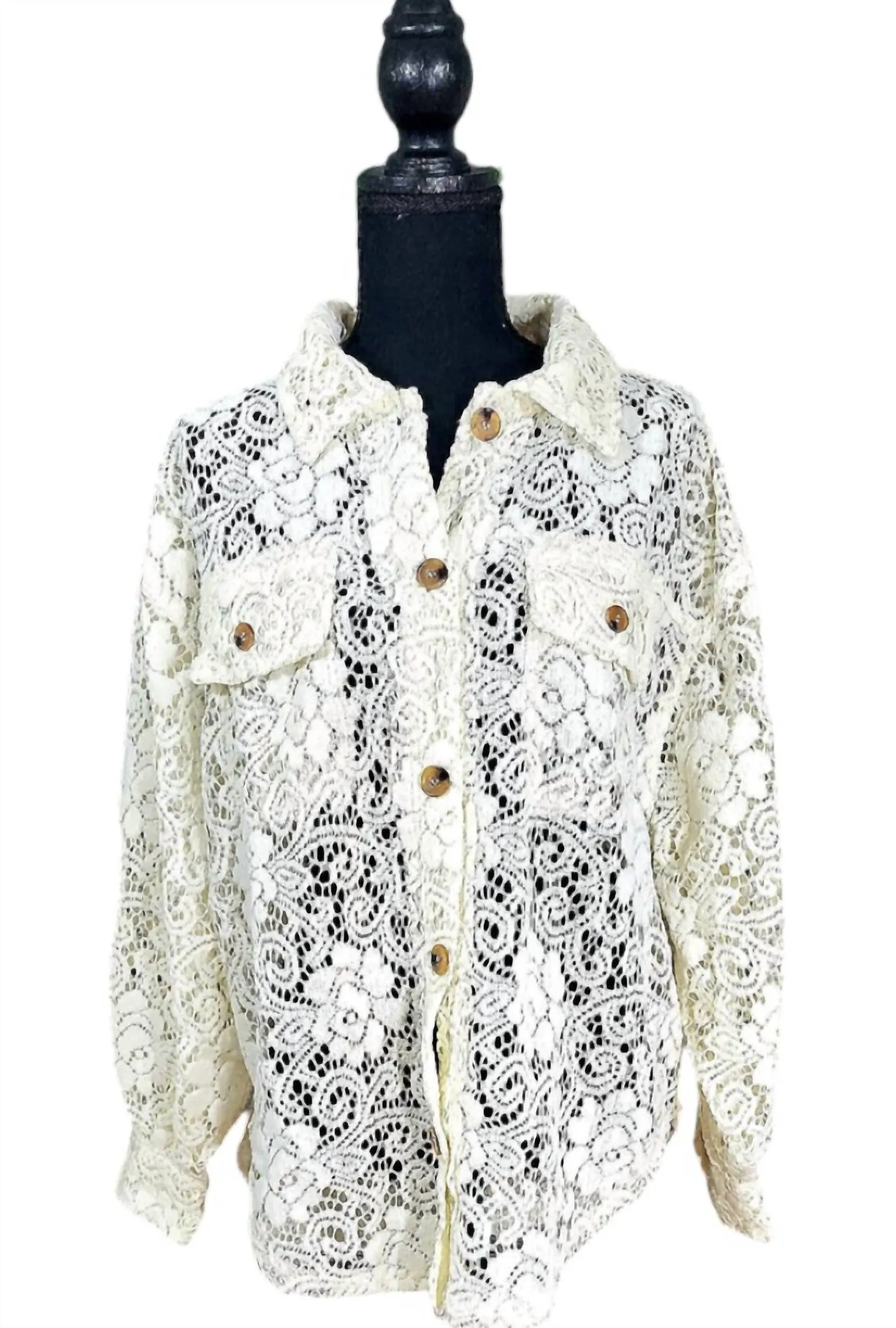 Oversized Lace Shacket In Natural