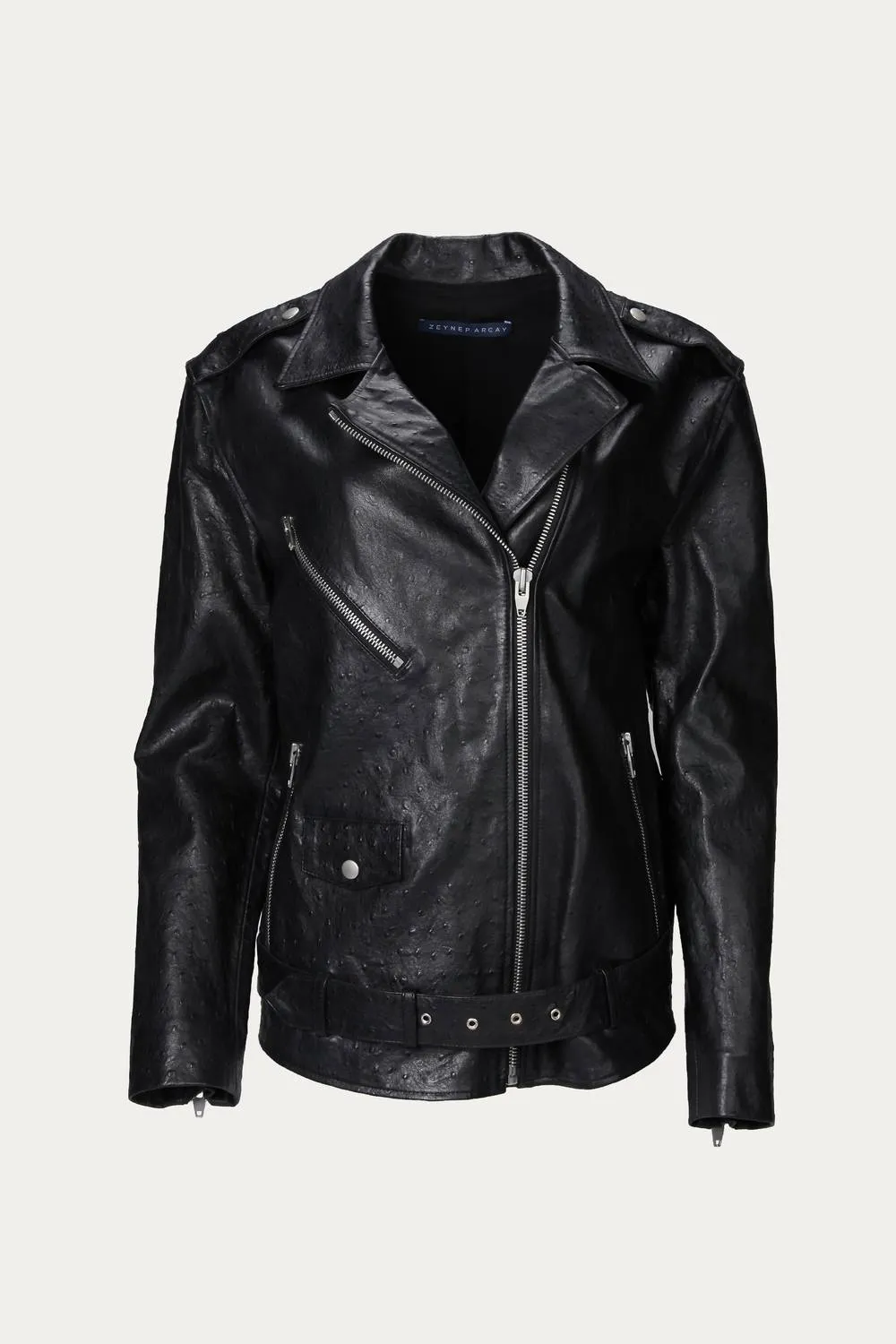 Oversized Leather Biker Jacket In Black