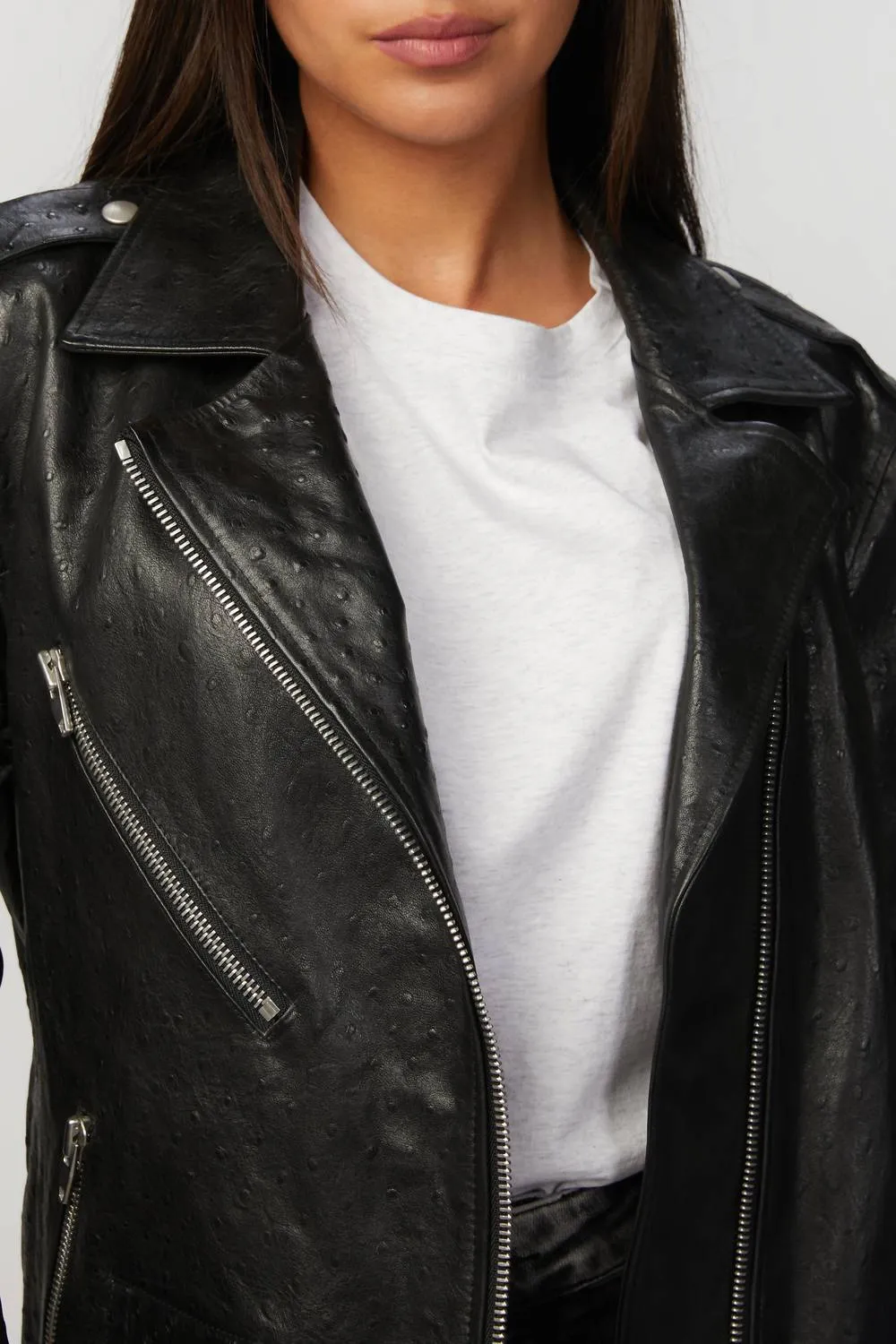 Oversized Leather Biker Jacket In Black