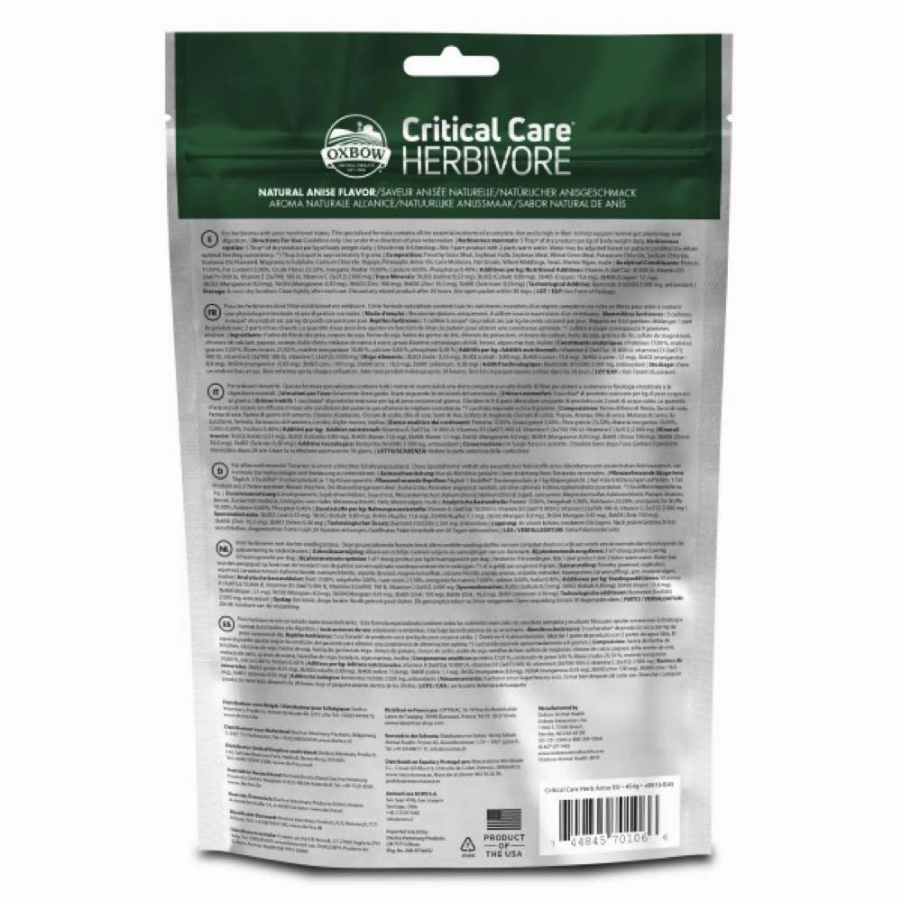 Oxbow Critical Care Herbivore Anise Flavoured Small Animals Premium Recovery Food 454g