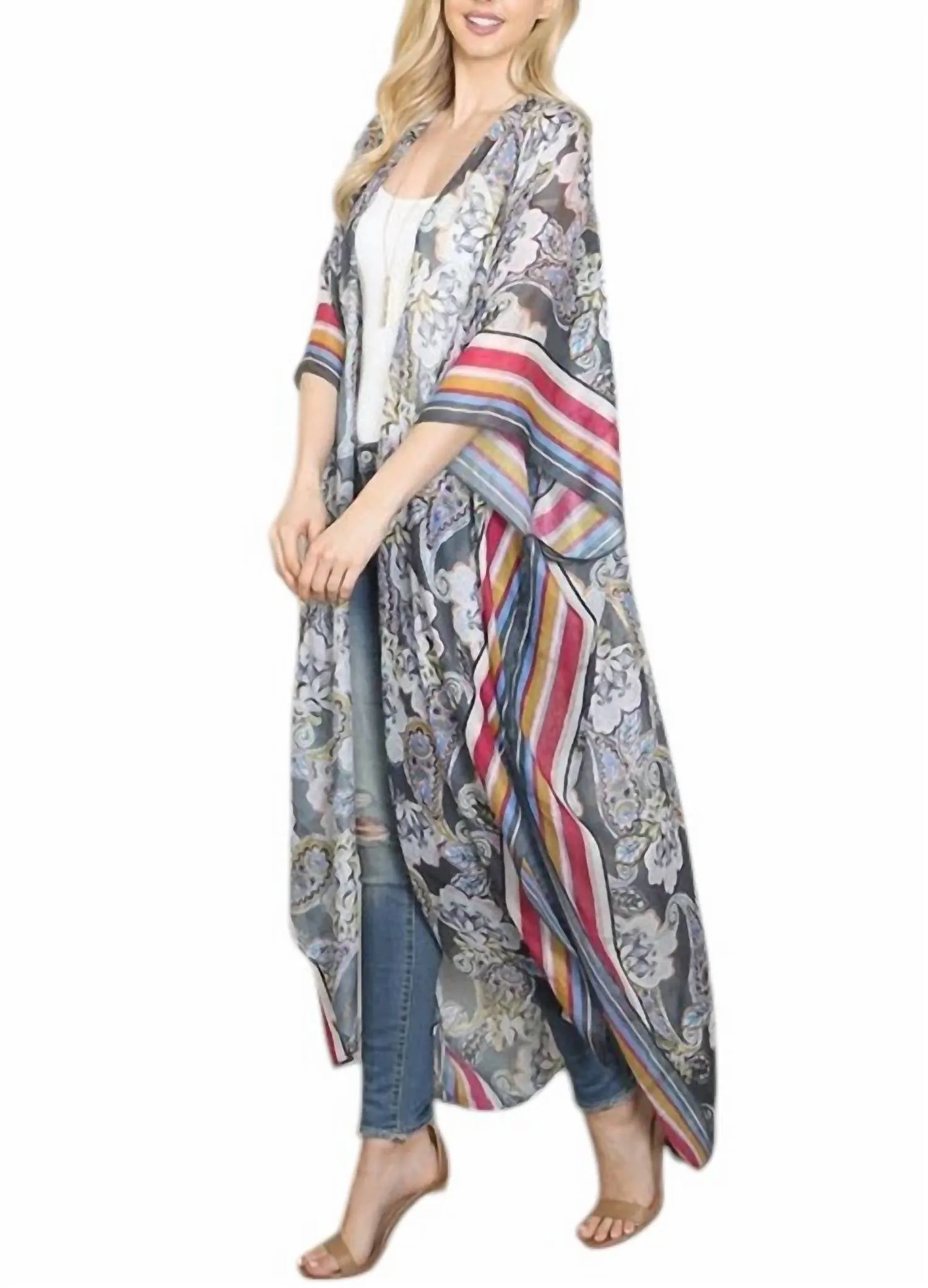 Paisley Bliss Kimono In Grey