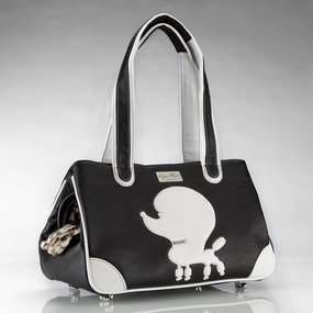 Pampered Poodle Rescue Me Tote Faux Leather Dog Carrier Black dog bowtie leather collar dog charm dog party wear dog scarf set