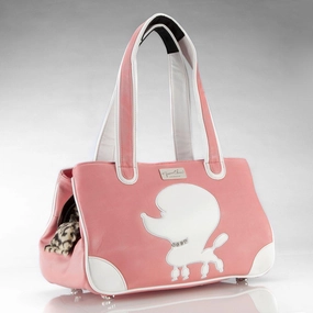 Pampered Poodle Rescue Me Tote Faux Leather Dog Carrier Pink dog bowtie leather collar dog charm dog party wear dog scarf set