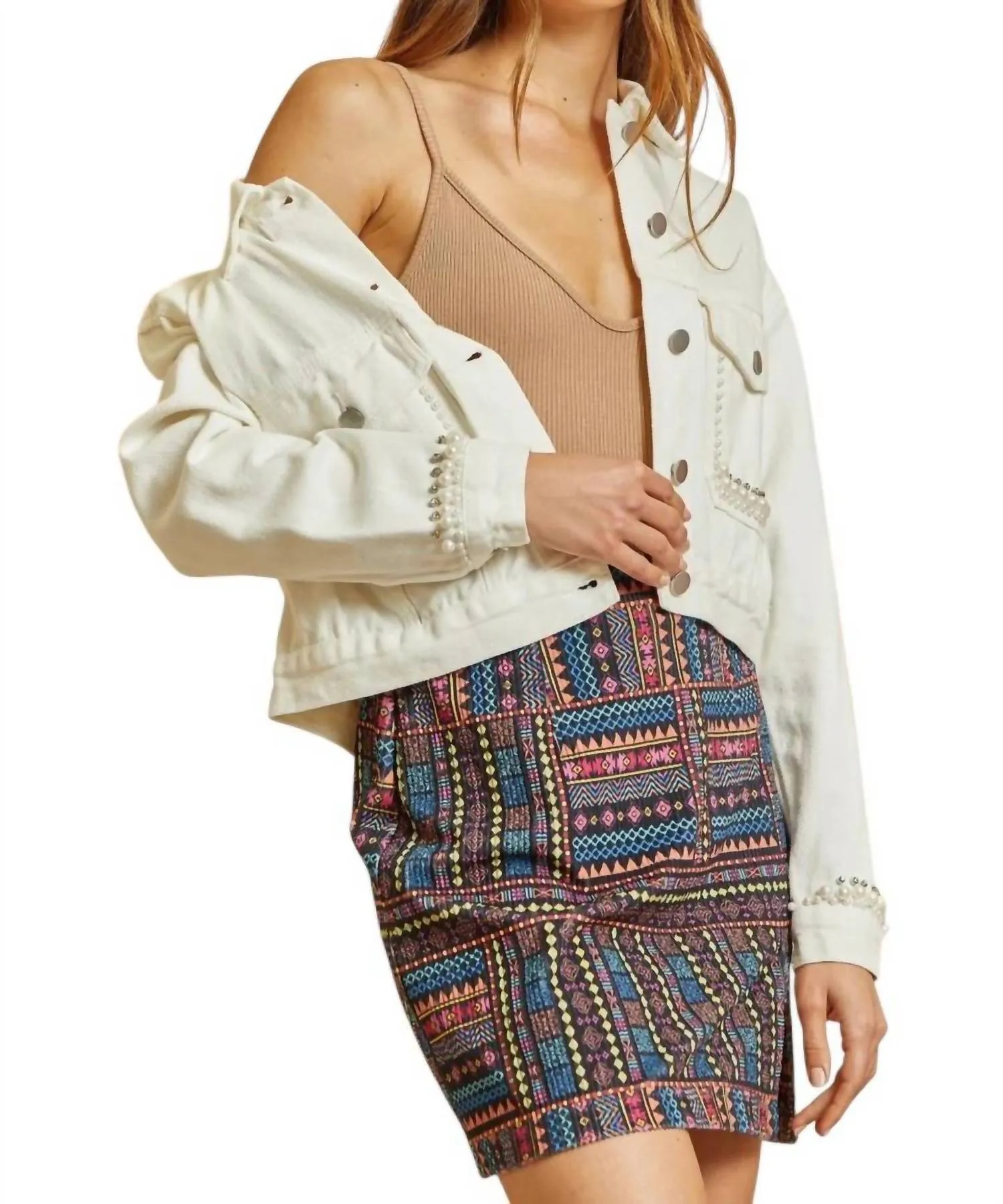 Party Doesn't Stop Studded Jacket In Ivory