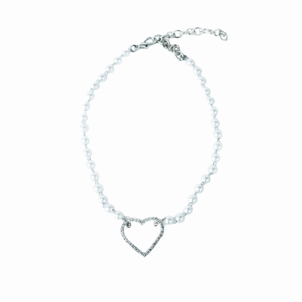 Pearl Diamante Heart Dog Necklace english tack set,horse saddle gear,equestrian supplies