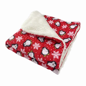 Penguins And Snowflakes Flannel Dog Blanket Red fleece dog blanket,soft dog throw,cozy pet blanket