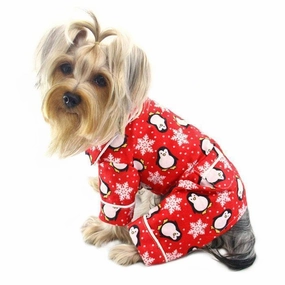 Penguins And Snowflakes Flannel Dog Pajamas Red XSmall dog underwear,dog diaper,pet undergarments