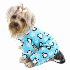 Penguins And Snowflakes Flannel Dog Pajamas Turquoise dog underwear,dog diaper,pet undergarments
