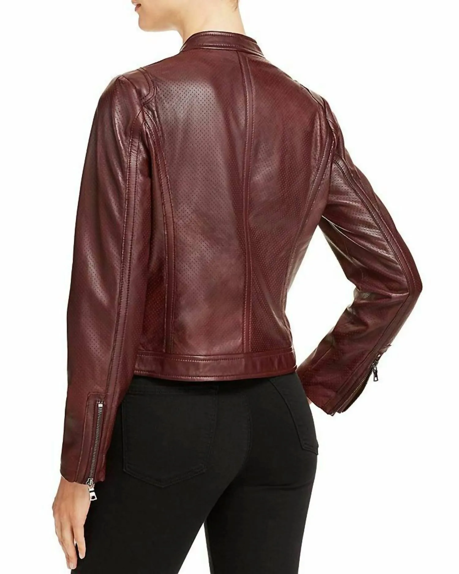 Perforated Leather Jacket In Bordeaux