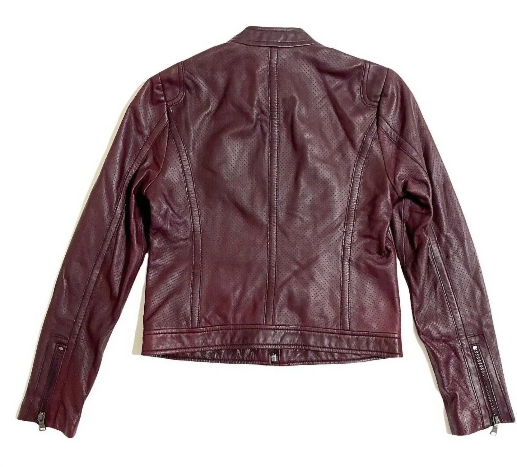 Perforated Leather Jacket In Bordeaux
