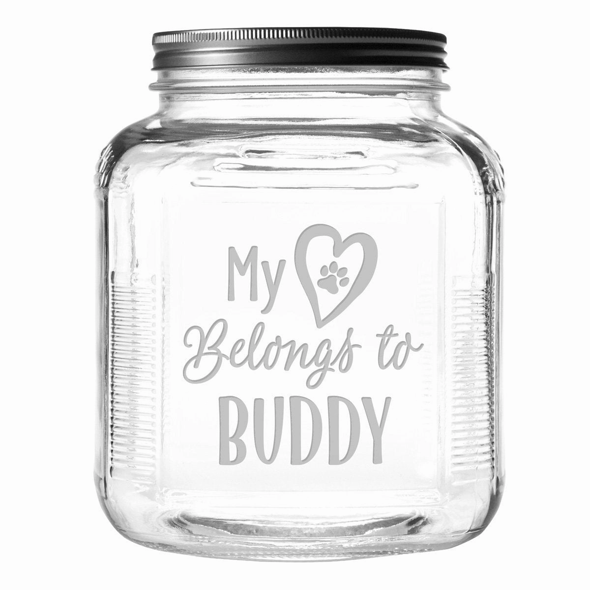Personalized My Heart Belongs Dog Treat Jar With Brushed Lid pet apparel,dog hoodie,fashionable pet wear