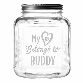 Personalized My Heart Belongs Dog Treat Jar With Brushed Lid pet apparel,dog hoodie,fashionable pet wear