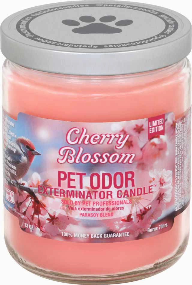 Pet Odor Exterminator Candle, Cherry Blossom, 13 oz cat odor control,cat litter deodorizer,cat cleaning wipes