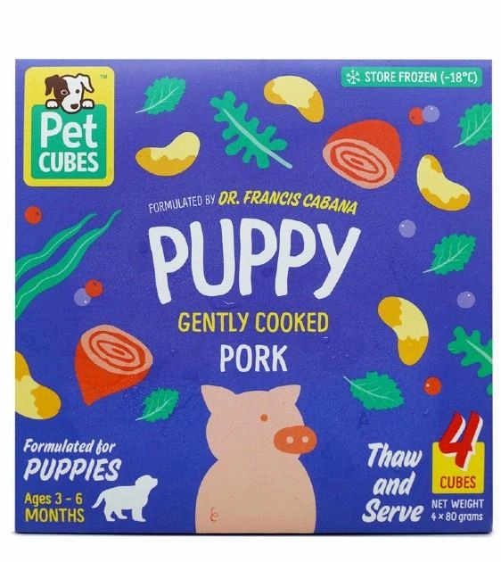 PetCubes Puppy Gently Cooked Pork Grain-Free Frozen Dog Food 2.24kg raw pet food,frozen meat dog,raw feeding dog
