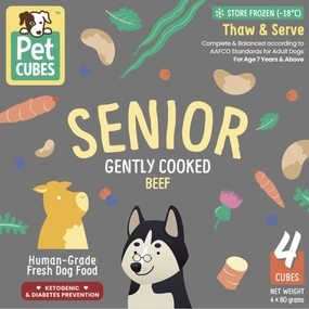 PetCubes Senior Gently Cooked Beef Grain-Free Frozen Dog Food 2.24kg raw pet food,frozen meat dog,raw feeding dog