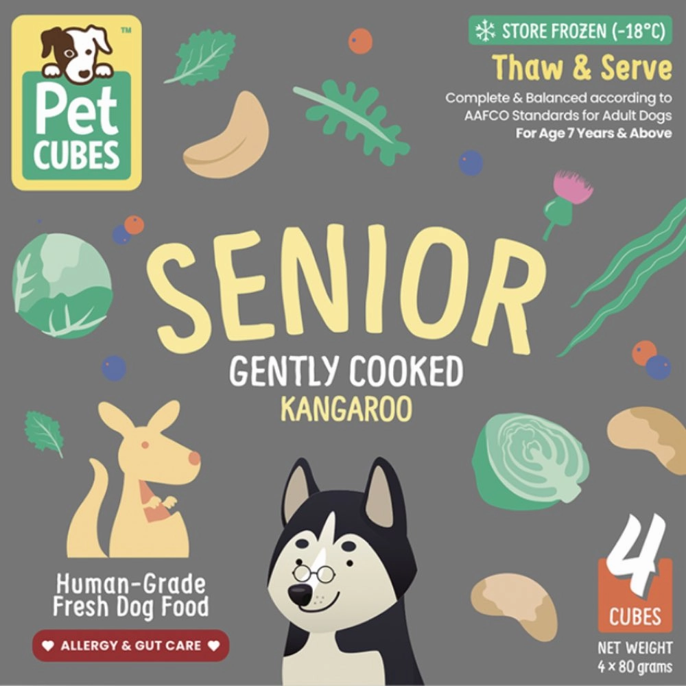 PetCubes Senior Gently Cooked Kangaroo Grain-Free Frozen Dog Food 2.24kg raw pet food,frozen meat dog,raw feeding dog
