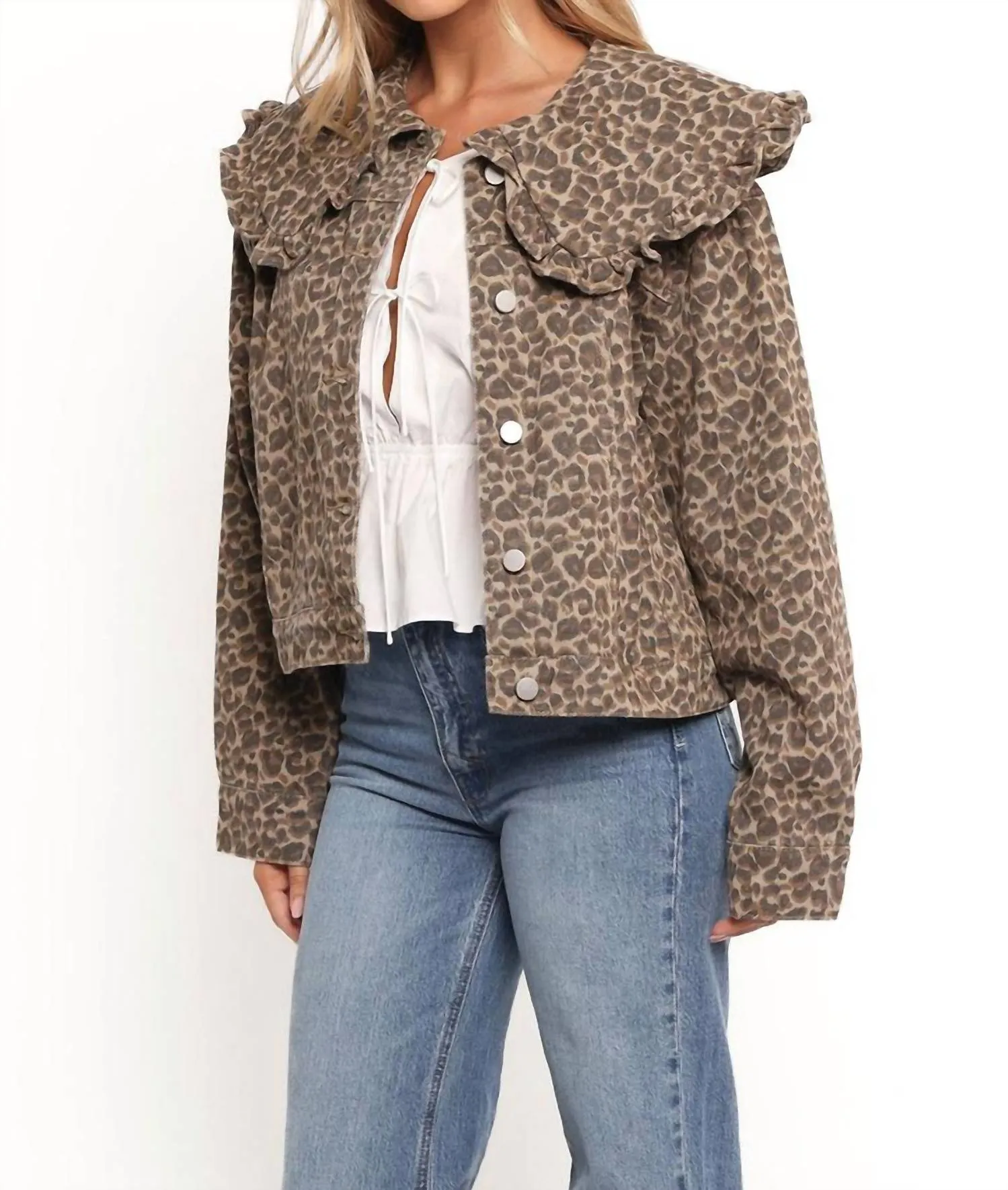 Peter Pan Collar Jacket In Leopard