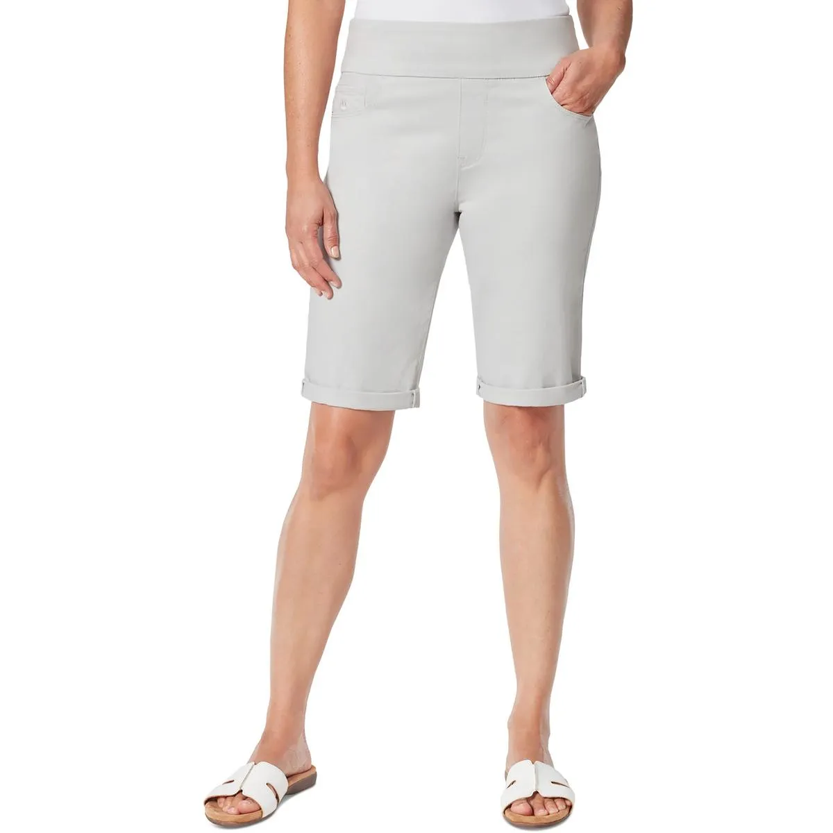 Petites Womens Mid Rise Knee Length Bermuda Shorts