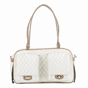 Petote Marlee Dog Carrier Ivory Quilted dog bowtie leather collar dog charm dog party wear dog scarf set
