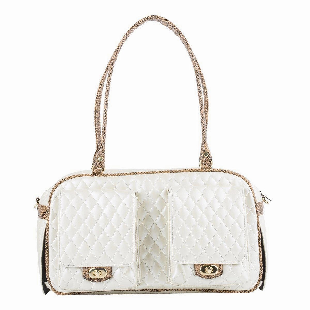 Petote Marlee Dog Carrier Ivory Quilted dog bowtie leather collar dog charm dog party wear dog scarf set
