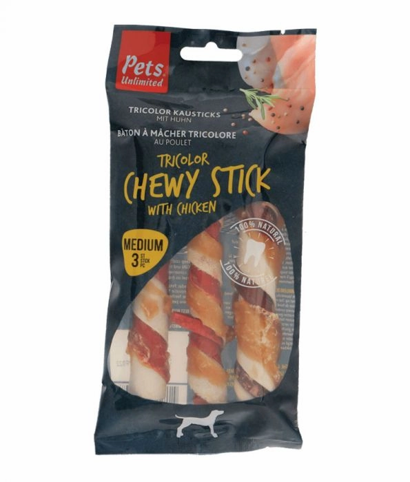 Pets Unlimited Tricolor Chewy Sticks with Chicken meat dog treat,healthy dog snack,jerky for dogs