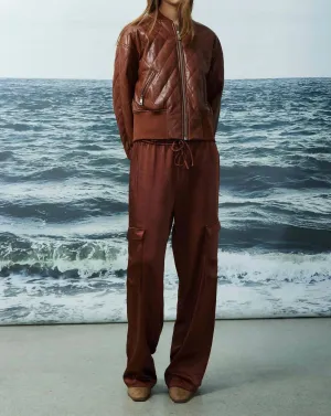 Pia Faux Leather Bomber Jacket In Rich Brown