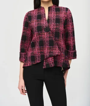 Plaid 3/4 Sleeve Swing Jacket In Black/multi